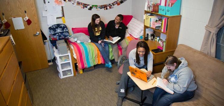 Students studying in a residence hall